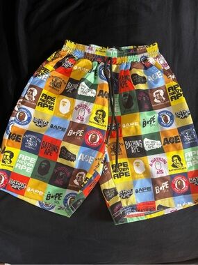 Bape Colorblock Logo Patchwork Shorts in Yellow, Green, Blue, Red